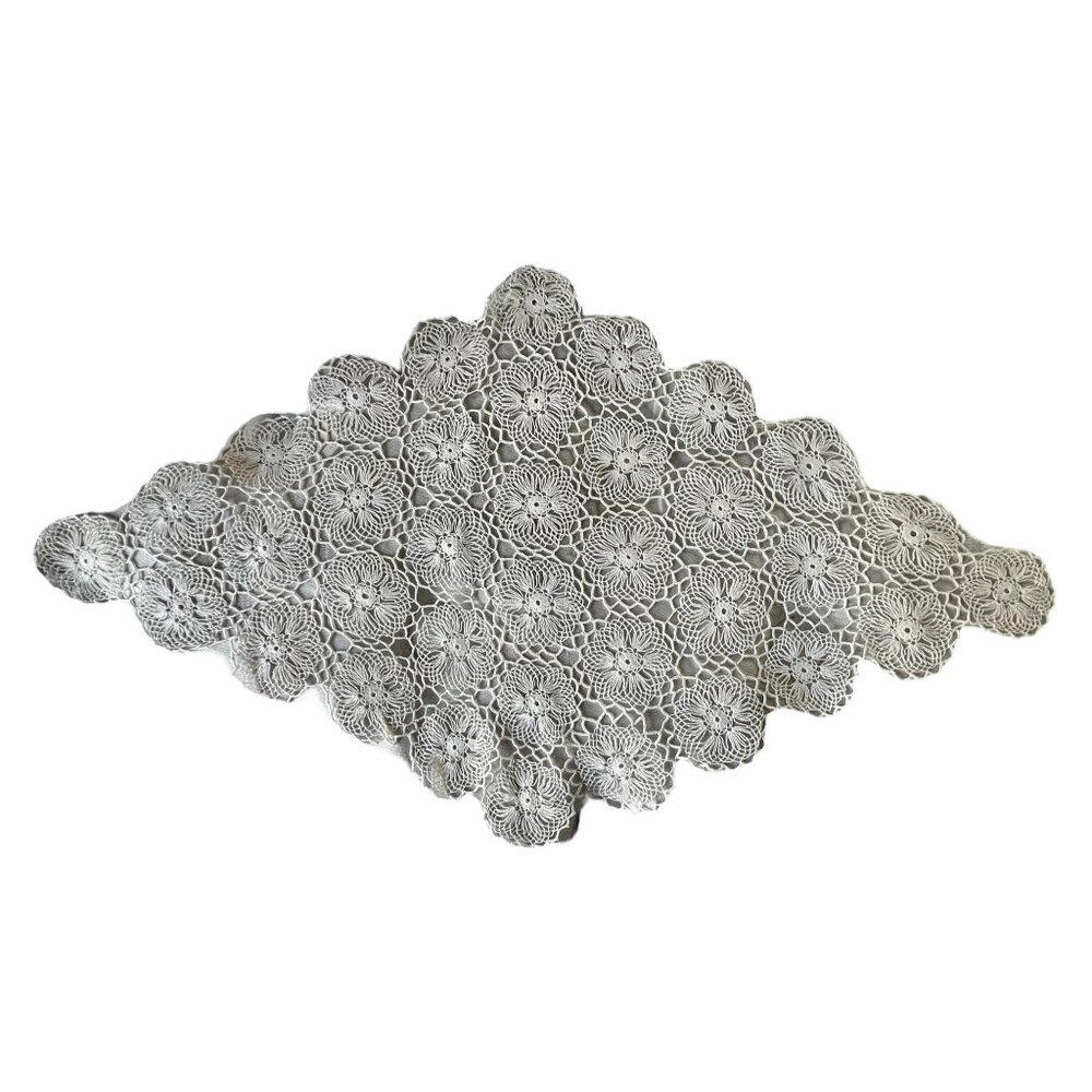 Handmade Crochet Table Runner Centerpiece 31.5" X 18.375" Cotton Cream Wedding